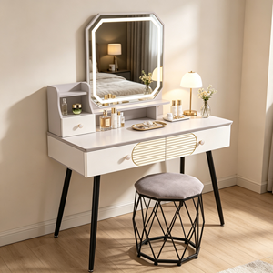 Modern Makeup Vanity <b>With</b> Lighted Mirror <b>Storage</b> Drawers Bedroom <b>Dressing</b> <b>Table</b> <b>With</b> Stool - Product Image 6