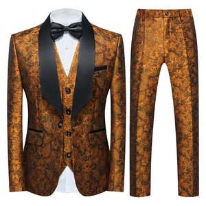 Completo Smoking da Uomo 3 Pezzi Vestibilità Regolare con Motivo Floreale Giacca Blazer Gilet Pantaloni Set Completo da Uomo per Matrimonio - Product Image 6