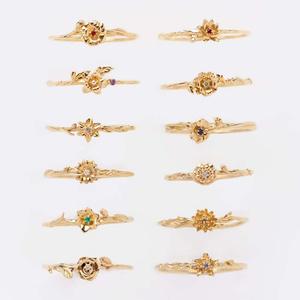 Anillo Ajustable con 12 Piedras de Nacimiento <span class=keywords><strong>en</strong></span> Latón Chapado <span class=keywords><strong>en</strong></span> Oro, Estilo Moderno y Delicado con Cobre y Circonita para Bodas y Regalos - Product Image 4