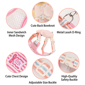 Harnais pour chien avec nœud mignon, maille respirante, sangles réglables pour la promenade des petits animaux - Product Image 2