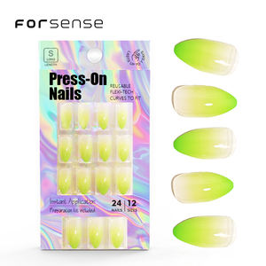 Forsense 24 pièces en forme d'amande presse verte sur les ongles avec de la colle et une lime avant la conception pointes des ongles femmes faux ongles colle sur les ensembles coréens - Product Image 1