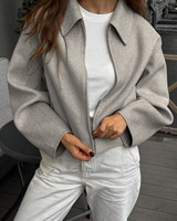 Veste Courte Femme en Fausse Laine à Revers et Fermeture Éclair, Style Vintage Old Money, Manteau Décontracté pour Femme, Vêtement d'Extérieur pour Trajet Quotidien, ODM OEM