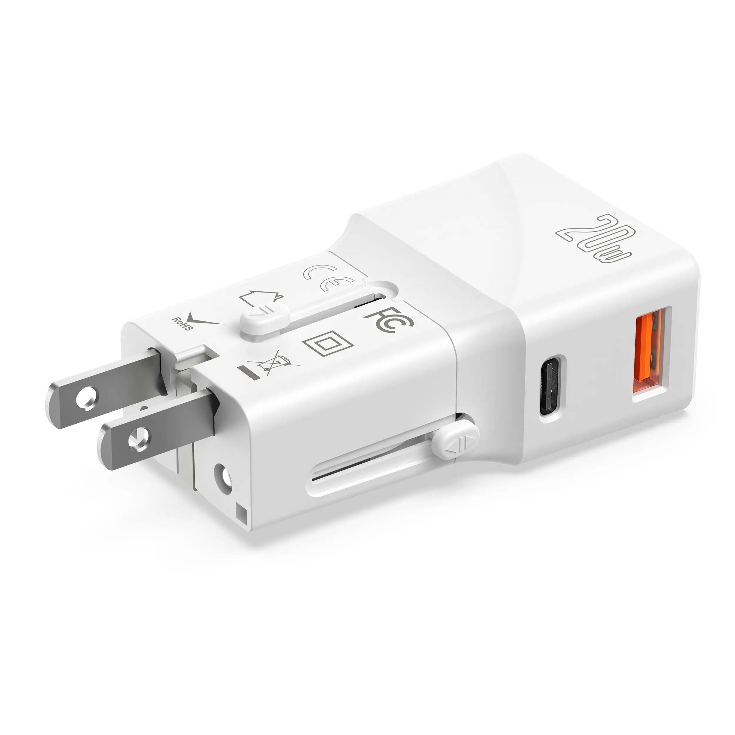 Wontravel Hot Sale 20W PD Dual Ports Mini Universal Travel Adapter All in One Plug