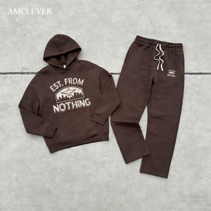 350GSM Heavyweight <strong>Tracksuit</strong> "Est. From Nothing" Tech Pack Support Men's Oversized Hoodie Jogger Set Custom <strong>Brand</strong> Storytelling - Product Image 5