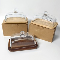Plateau à beurre couvert anti-poussière pour la cuisine, présentoir à cupcakes individuel au design simple et moderne en bambou naturel
