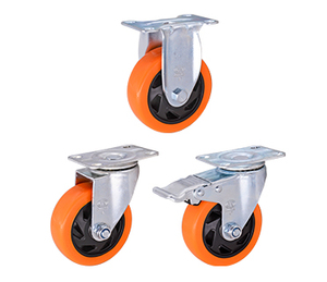 Roulettes industrielles M12 Guangdong, orange, en PP/PVC, moyenne capacité, avec tige de 4 pouces, roulettes pivotantes avec bande de roulement - Product Image 3