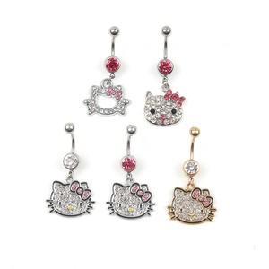 Cute <strong>Cat</strong> Navel <strong>Ring</strong> Zircon Cartoon Cute Hello Kitty Stainless Steel Belly Button <strong>Ring</strong> Women's Gift Body Jewelry - Product Image 5