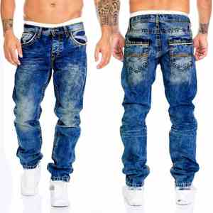 Nuovi <span class=keywords><strong>Jeans</strong></span> Boot Cut da Uomo, Pantaloni Casual con Linee Brillanti, 100% Cotone Denim, Stile Hip Hop, Autunnali, Tinta Unita, Effetto Lavato - Product Image 1