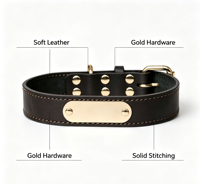 Kalung Pelatih Anjing & Kucing Mewah OEM ODM Kulit Sapi Asli Custom Rivet Sederhana Modern Lembut dengan Pelat Nama Logam Terukir