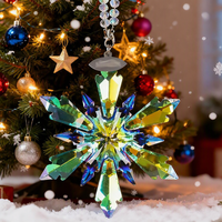 Ornement de Noël en forme de flocon de neige en cristal, pendentif facetté à suspendre pour arbre de Noël, rétroviseur de voiture, fenêtre et décoration de fêtes