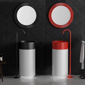 YULI Lavabo à <span class=keywords><strong>colonne</strong></span> européenne bicolore en acier inoxydable <span class=keywords><strong>noir</strong></span> blanc avec égouttoir pour salle de bain pour barres de sol d'hôtels - Product Image 3