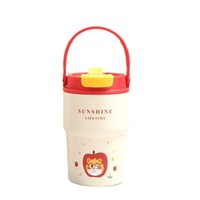 Nouvelle Tasse Thermos Portable en Acier Inoxydable avec Doublure Céramique Isolée Sous Vide, Motif Dessin Animé, avec Infuseur à Thé et Paille pour Utilisation Extérieure – Vente en Gros