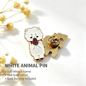 Broche décorative en émail souple mignonne, motif mouton blanc avec écharpe rouge, en alliage de zinc, pour sac à dos - Product Image 1