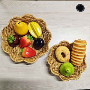 등나무 서빙 트레이 세트 2 짠 과일 바구니 가정 장식 커피 테이블 가리비 가장자리 - Product Image 4