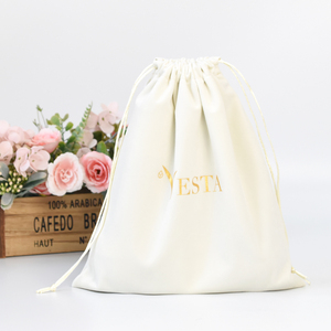 Vente en gros de sac pochette à bijoux en velours avec logo personnalisé en coton avec cordon de serrage et lettre type pour le shopping - Product Image 3