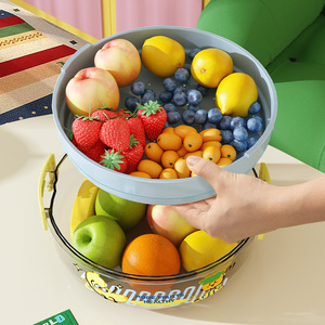 Double Layer Fruit Storage Box Round Portable With Lid For Outdoor Picnic Food Container - Product Image 2