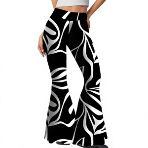 Hardhoodi Interination Women High Waist Print <b>Leggings</b> <b>Flare</b> Pants Elastic Waist Full Length Yoga Workout Trousers Pockets Four - Product Image 1