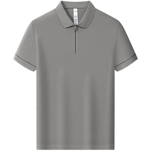 Polo Shirt Short Sleeve Zippered Cotton Solid Color Breathable Daily Wear - Product Image 3