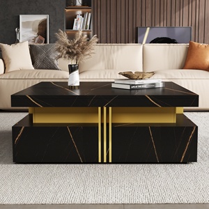 <b>Modern</b> <b>Black</b> Marble Square Storage <b>Coffee</b> <b>Table</b> with 4 Drawers Living Room Furniture - Product Image 2