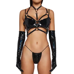 Leder Geschirr Damenunterwäsche Set Riemen Körper Oberteil einstellbar Punk Bondage Goth sexy Sklavenkostüme BDSM Fetishkleidung
