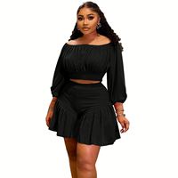 IStapromo Gifts Ensemble deux pièces décontracté pour femme grande taille, col sans bretelles, taille cintrée, détail plissé, polyester