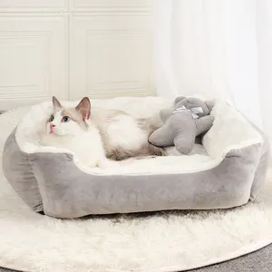 애완 동물 침대 작은 중간 개 고양이 플러시 사각형 둥지 강아지 침낭 쿠션 이동식 빨 커버