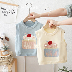 Tongxingyuan Girl's Knitted Vest Off White Cartoon Cupcake Design Spring Autumn Baby Girls Clothing - Product Image 3