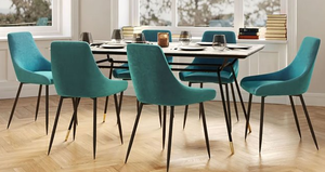 <span class=keywords><strong>Chaise</strong></span> de salle à manger moderne rembourrée en velours <span class=keywords><strong>bleu</strong></span> pétrole Techo pieds en métal noir tissu cuir/PU approvisionnement direct d'usine pour la maison - Product Image 6