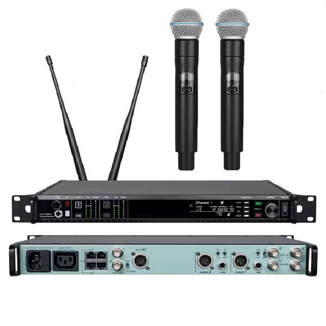 AD4D-Pro 2 Dual Channel 500mhz 900mhz Uhf True Diversity Digital Wireless Karaoke Microphone Metal Wireless Mic for Performance