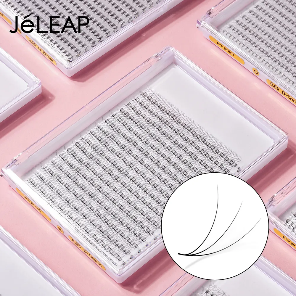 Jeleap Wholesale Ultra Speed Premade Volume Fans XL tray 12 16 20 lines 3d Korean Fiber Black Promade Volume Fans Lashes