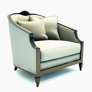 Tabouret de canapé haut de gamme léger, chaise d'accent unique dans la salle de réception de l'hôtel fauteuil en <span class=keywords><strong>bois</strong></span> massif en tissu blanc - Product Image 3