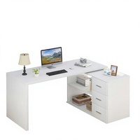 Bureau d'ordinateur modulaire en bois moderne avec 3 tiroirs, design en forme de I réglable pour coin de bureau, fixation murale, dessus en PVC pour usage en villa