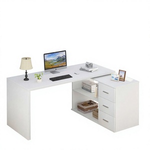 Escritorio de Computadora Modular Moderno de Madera con 3 Cajones Ajustables - Diseño en Forma de I para Oficina en Esquina, Ideal para Uso en Villas - Product Image 4