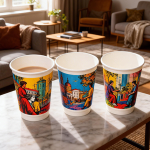 Wholesale <b>Disposable</b> Custom Printed Logo Double Wall Paper Coffee <b>Cup</b> for Restaurant Hot Cold Drink Takeaway Packaging - Product Image 3