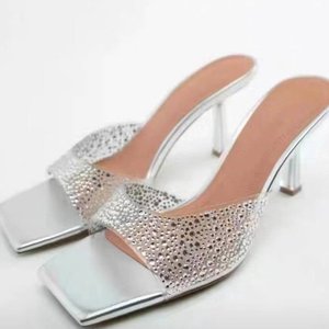 Black Large Size Rhinestone Mule <strong>Heels</strong>: Square Toe, Stiletto <strong>Heel</strong> <strong>Sparkly</strong> &amp; Elegant for Evening Occasions - Product Image 3