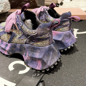 2025 New Ladies Thick Sole Breathable Casual <b>Shoes</b> Trendy Platform Footwear Women Rhinestone Denim Chunky Sneakers Size 42 - Product Image 5