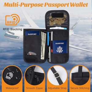Travel Essentials Unisex RFID Blocking Passport <b>Holder</b> Waterproof Hidden Card Slots Travel <b>Wallet</b> with Adjustable Strap - Product Image 2