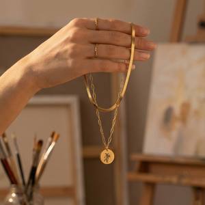 Collar con Colgante de Flor de Nacimiento de Diciembre, Doble Capa, Acero Inoxidable, Resistente al Agua, Oro de 18K, 12 Meses, Gran Venta - Product Image 2