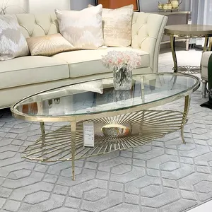 French Modern Gold Stainless Steel Leg glass top round living room home furniture luxury side center coffee tea table