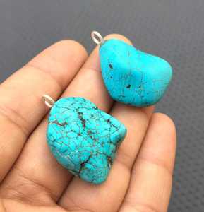 จี้เงินแท้ 92.5 ชุบทอง ประดับพลอยเทอร์ควอยซ์ 2 ชิ้น แบบดิบ ไม่ผ่านการปรับแต่ง เกรด AAA สไตล์วินเทจ สำหรับงาน DIY เครื่องประดับแฟชั่นคุณภาพสูง - Product Image 3