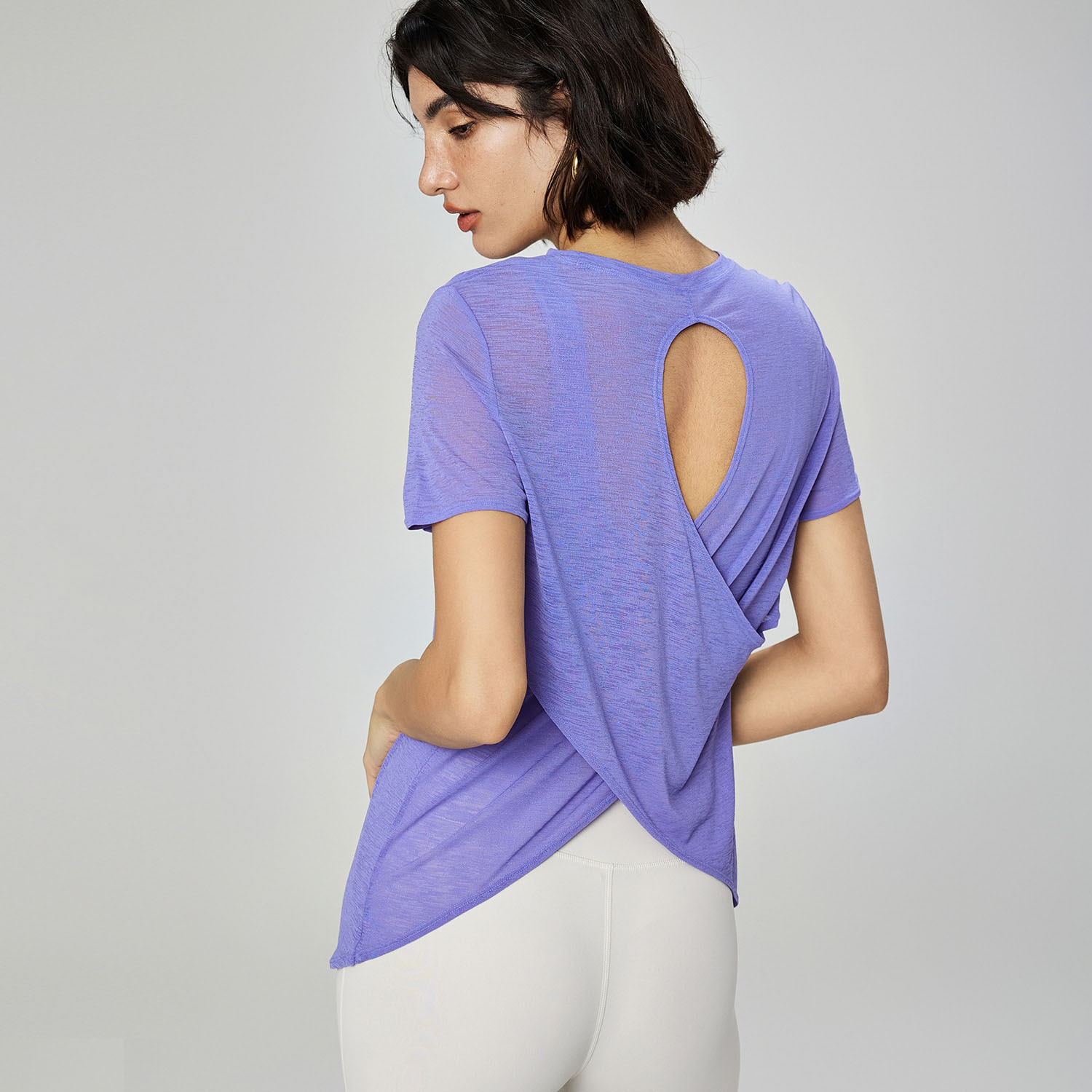Women's Light Weight Back Hollowed Short Sleeve Gym T Shirt Breathable Quick Dry Transparent Casual Yoga T-shirts