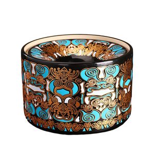 ศิลปะลึกลับสไตล์จีน ถาดเขี่ยบุหรี่เซรามิกทาโถวตี้ความจุขนาดใหญ่กันลมสำหรับตกแต่งสำนักงานพร้อมฝาปิด - Product Image 5