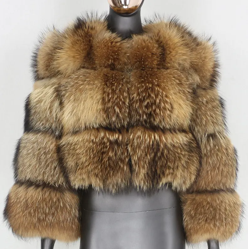 New Arrival Women Winter Clothes 2020 Cropped Raccoon Fur Coats With Fur Hood