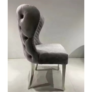 Silla de <span class=keywords><strong>Comedor</strong></span> de Lujo con Respaldo Alto, Botones, Diseño de Alas, Tapizada <span class=keywords><strong>en</strong></span> Terciopelo, <span class=keywords><strong>para</strong></span> Hotel o Restaurante, con Botones Decorativos - Product Image 1