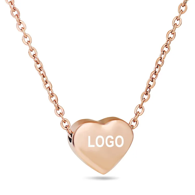 18K rose gold silver custom logo letter personalized Love shape stainless steel choker titanium steel heart necklace