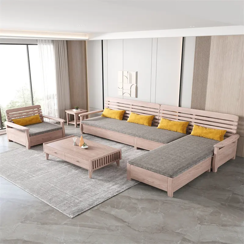Meubles de luxe modernes pour la maison pas cher ensemble canapé et fauteuil inclinable à cadre en bois gris 3 places en L