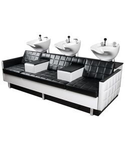 Cuencos y sillas triples para champú, cama negra para champú, lavabo de cerámica, muebles de belleza para salón de belleza - Product Image 1