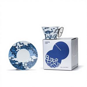 Taza de Té de Cerámica Azul Finlandesa Antigua de Estilo Americano-Chino Behan, para Café Latte, Flores, Té de la Tarde, Estilo Mediados de Siglo - Product Image 1