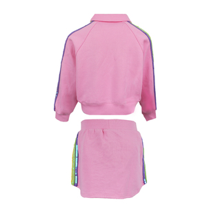 Completo 2 Pezzi per Bambina con Paillettes Arcobaleno e Strisce, Rosa, per Felpa e Gonna a Ruota, 100% Cotone, Abbigliamento Boutique Primavera Estate - Product Image 3