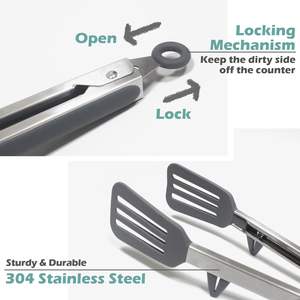 BPA-vrije antiaanbak siliconen voedseltang, hittebestendig keukengerei, roestvrijstalen BBQ-, pasta-, vlees- en groentetang - Product Image 4